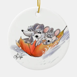 Ornamento De Cerâmica Mic, Mac e Moe's Winter Holiday Ornament