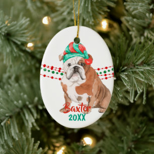 Ornamento De Cerâmica Miçangas de String de Feriado Santa Hat Bulldog