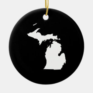 Ornamento De Cerâmica Michigan em Branco e Negro