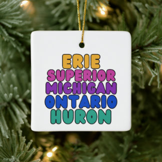 Ornamento De Cerâmica Michigan Great Lakes Rainbow Text Ornament