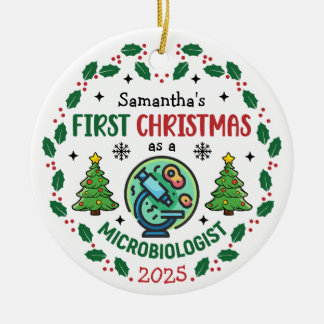 Ornamento De Cerâmica Microbiólogo Primeiro Natal Personalizado