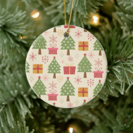 Ornamento De Cerâmica Mid Century Christmas Atomic Trees with Snowflakes