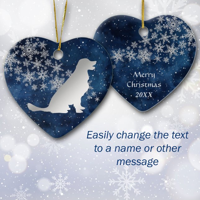 Ornamento De Cerâmica Midnight Blue Silver Snowflake Golden Retriever (Criador carregado)