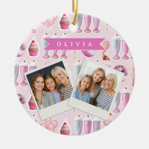 Ornamento De Cerâmica Milkshake Rosa Personalizado Retro Fofo Coquette