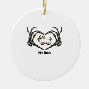 Ornamento De Cerâmica Minha fantasia de Boo Chihuahua com mãos de coraçã