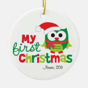 Ornamento De Cerâmica Minha primeira coruja do papai noel do Natal