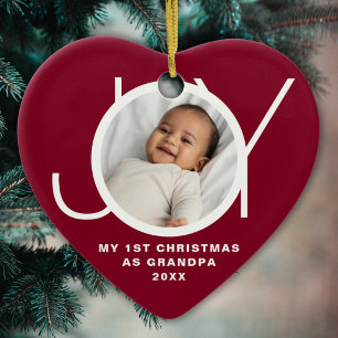 Ornamento De Cerâmica Minha Primeira Natal Como Foto de Vovô Alegria Mar