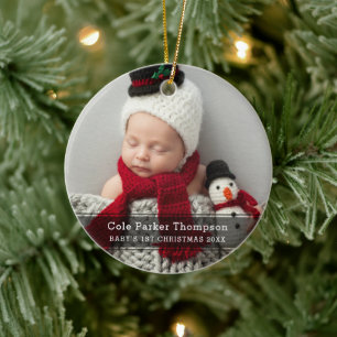Ornamento De Cerâmica Minha Primeira Natal Faixa Preta Personalizada Fot