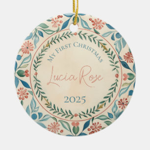 Ornamento De Cerâmica Minha Primeira Vintagem De Natal Pintou Aquarela #