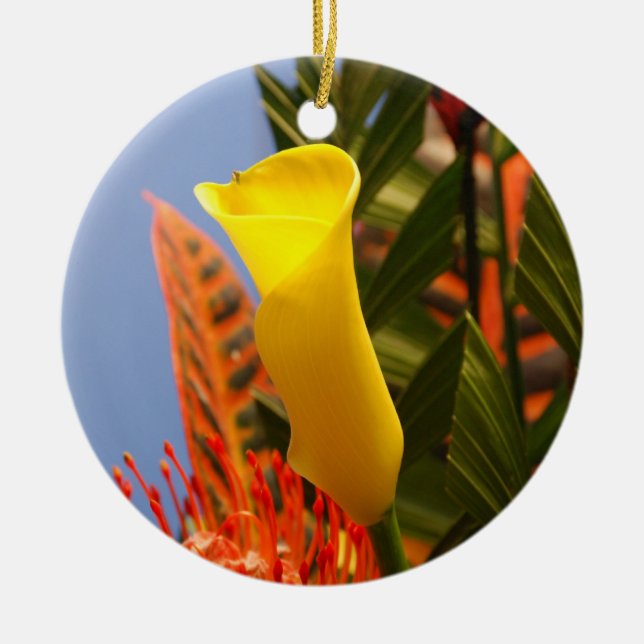Ornamento De Cerâmica mini amarelo calla lily (Frente)