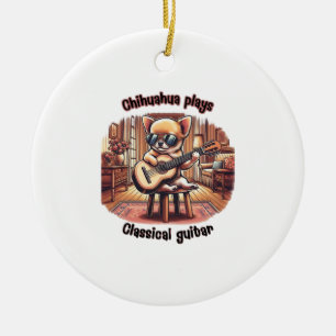 Ornamento De Cerâmica Mini Maestro Chihuahua Guitarrista