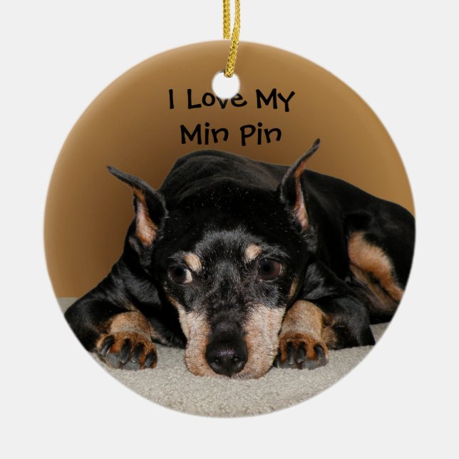 Ornamento De Cerâmica Miniatura Pinscher também conhecida como Min Pin (Frente)