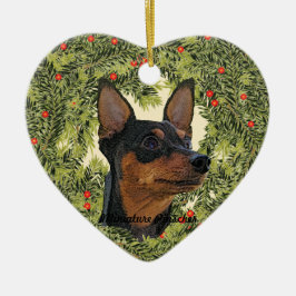 Ornamento De Cerâmica Miniatura Pinscher Wreath