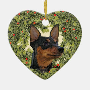 Ornamento De Cerâmica Miniatura Pinscher Wreath