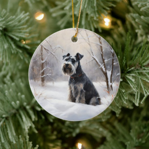 Ornamento De Cerâmica Miniatura Schnauzer Deixe-A Neve Natal