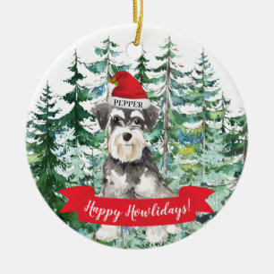 Ornamento De Cerâmica Miniatura Schnauzer Feliz Howlidays Cachorro