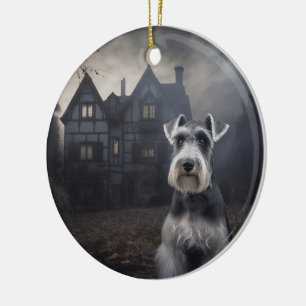 Ornamento De Cerâmica Miniatura Schnauzer Halloween Scary