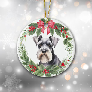 Ornamento De Cerâmica Miniatura Schnauzer Terrier Red Arco Wreath