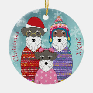 Ornamento De Cerâmica Miniatura Schnauzers Retrato da Família de Natal P