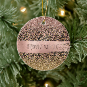 Ornamento De Cerâmica Minigráfico de Impressão Leopardo Dourado Rosa