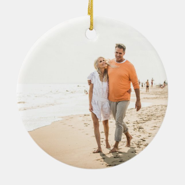 Ornamento De Cerâmica mínima de duas fotos de feriado de natal (Traseira)