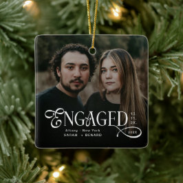 Ornamento De Cerâmica Minimal Engaged Couples 2 Photos Stylish Christmas