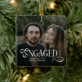 Ornamento De Cerâmica Minimal Engaged Couples Photo Stylish Christmas