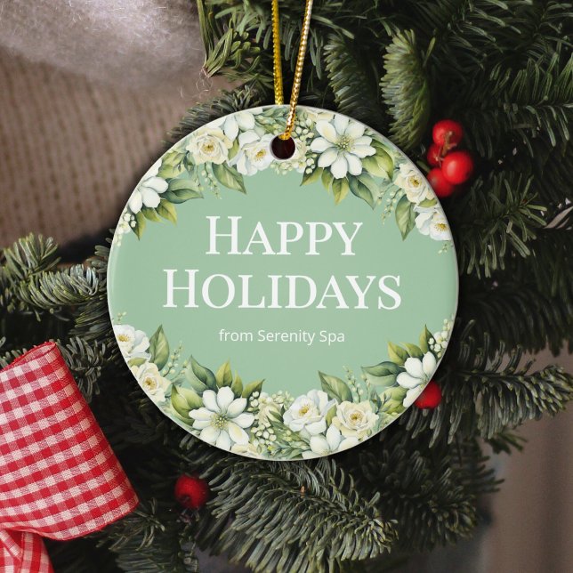 Ornamento De Cerâmica Minimal White & Sage Spa Ornament (Criador carregado)