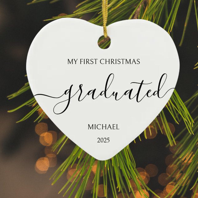 Ornamento De Cerâmica Minimalist Black First Christmas Graduated (Criador carregado)