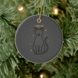 Ornamento De Cerâmica Minimalist Cat Silhouette Christmas