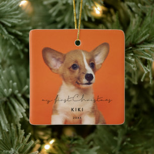 Ornamento De Cerâmica Minimalista A Foto Do Meu Primeiro Pet De Natal