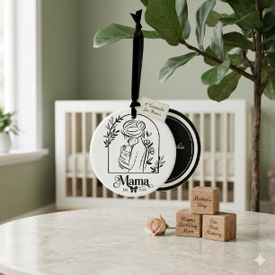 Ornamento De Cerâmica Minimalista Preto & Branco 1º Dia das Mães Est.