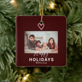 Ornamento De Cerâmica Mínimo de Natal do Red Happy Holidays Candy Cane