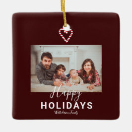 Ornamento De Cerâmica Mínimo de Natal do Red Happy Holidays Candy Cane