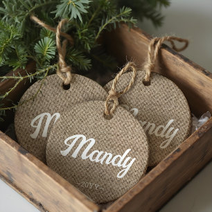 Ornamento De Cerâmica Mínimo Rustic Farmhouse Burlap Personalizado