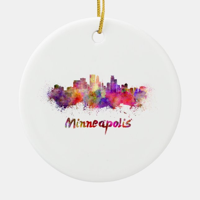Ornamento De Cerâmica Minneapolis skyline in watercolor (Frente)