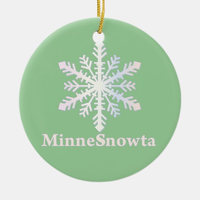 Ornamento De Cerâmica MinneSnowta com Floco de Neve (Frente)