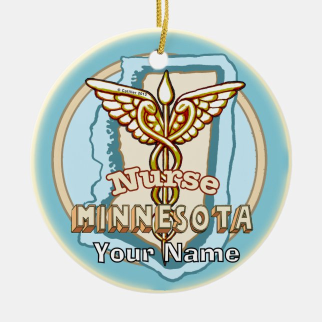 Ornamento De Cerâmica Minnesota Nurse Caduceus  (Frente)