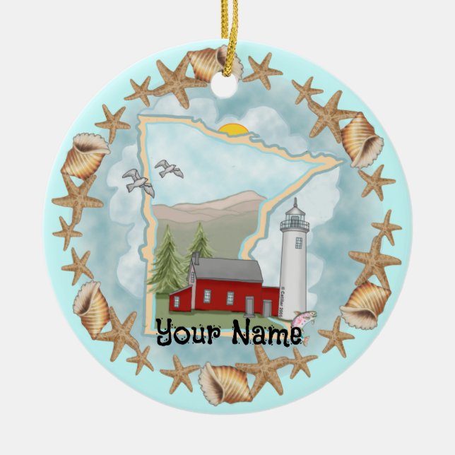Ornamento De Cerâmica Minnesota Shells Lighthouse Ornament (Frente)