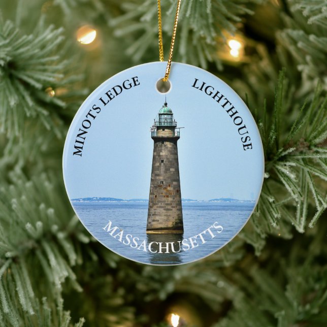 Ornamento De Cerâmica Minots Ledge Lighthouse Massachusetts Ornament (Árvore)