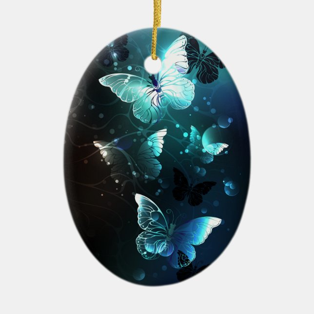 Ornamento De Cerâmica Mint Night Butterflies (Frente)