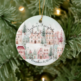 Ornamento De Cerâmica Mint Pink Watercolor Chá de fraldas Fairytalle de 