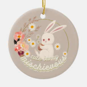 Ornamento De Cerâmica Mischievous Cute Bunny