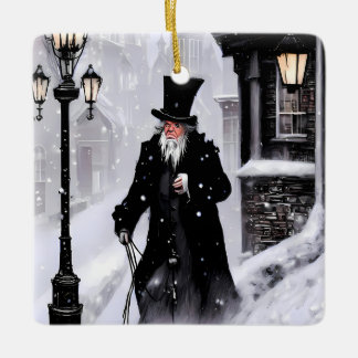 Ornamento De Cerâmica Miserly Ebenezer Scrooge Snowy Victorian Street