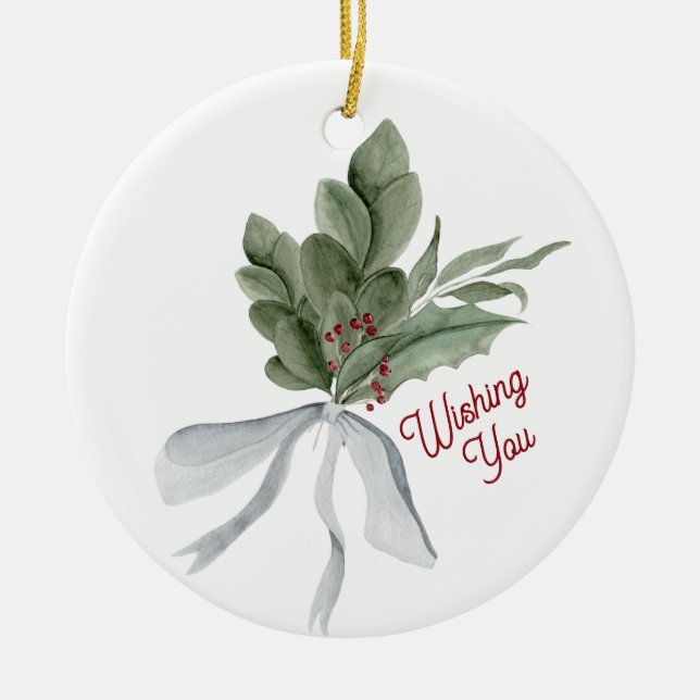 Ornamento De Cerâmica Mistletoe Christmas Foliage Personalized (Frente)