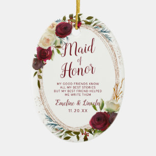 Ornamento De Cerâmica Mistletoe Manor Floral para a citação Madrinha de