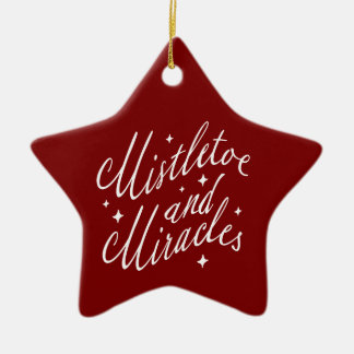 Ornamento De Cerâmica Mistletoe & Milagres Natal Moderno Estrela Vermelh