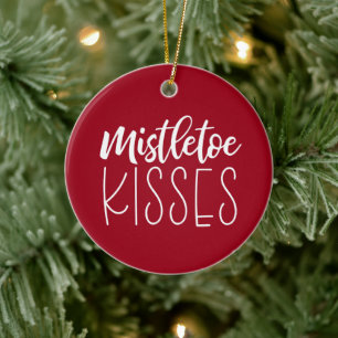 Ornamento De Cerâmica Mistletoy Kisses Natal Vermelho