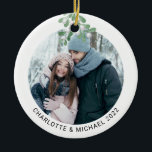 Ornamento De Cerâmica Mistura Personalizada de Ficheiro de Foto<br><div class="desc">Esta Enfeites de natal romântica é decorada com água-colorido. Facilmente personalizável com sua foto, nomes e ano. Use a Ferramenta Design para alterar o tamanho, o estilo ou a cor do texto. Porque nós criamos a nossa trabalho de arte, você não encontrará esta imagem exata de outros designers. Original Watercolor...</div>