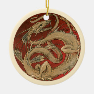 Ornamento De Cerâmica Mitologia Vintage, Dragão Dourado Asiático
